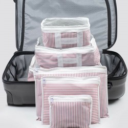 6 Parça Valiz Organizer Seti - Pembe Beyaz Çizgili