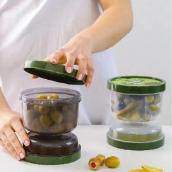 Çift Taraflı Süzgeçli  Kapaklı Zeytinlik - Suyu Süzen Zeytin Turşu Saklama Kabı