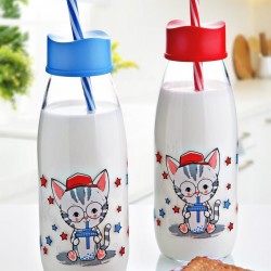 Hayvan Figürlü Pipetli Su Ve Süt Şişesi Cam 500 ML